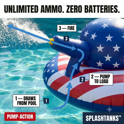 The SplashTank™ — Ride-On Water Cannon Pool Float
